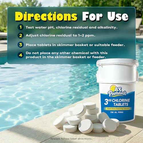 Image of 3 Inch Chlorine Tablets 50 lbs, 99% Trichlor, 90% Available Chlorine, Slow Dissolving Stabilized Pool Sanitizer, Kills Bacteria & Controls Algae for Swimming Pools - 50 Pound