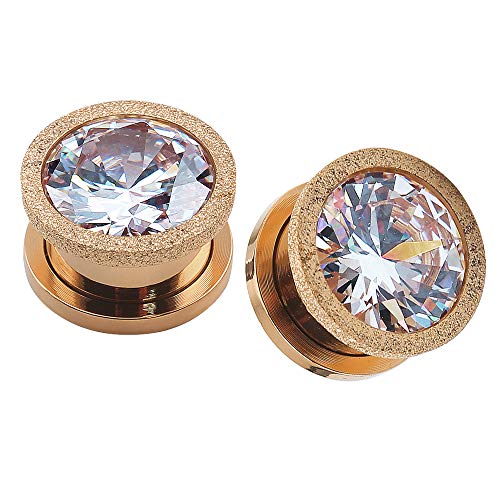 6-14mm Ohrentunnel Roségold Ear Gauges Plugs Edelstahl Fleisch Tunnel Ohr Tunnel Zirkonia Tunnel Expander Körperschmuck (Gauge=00g(10mm)) Cover