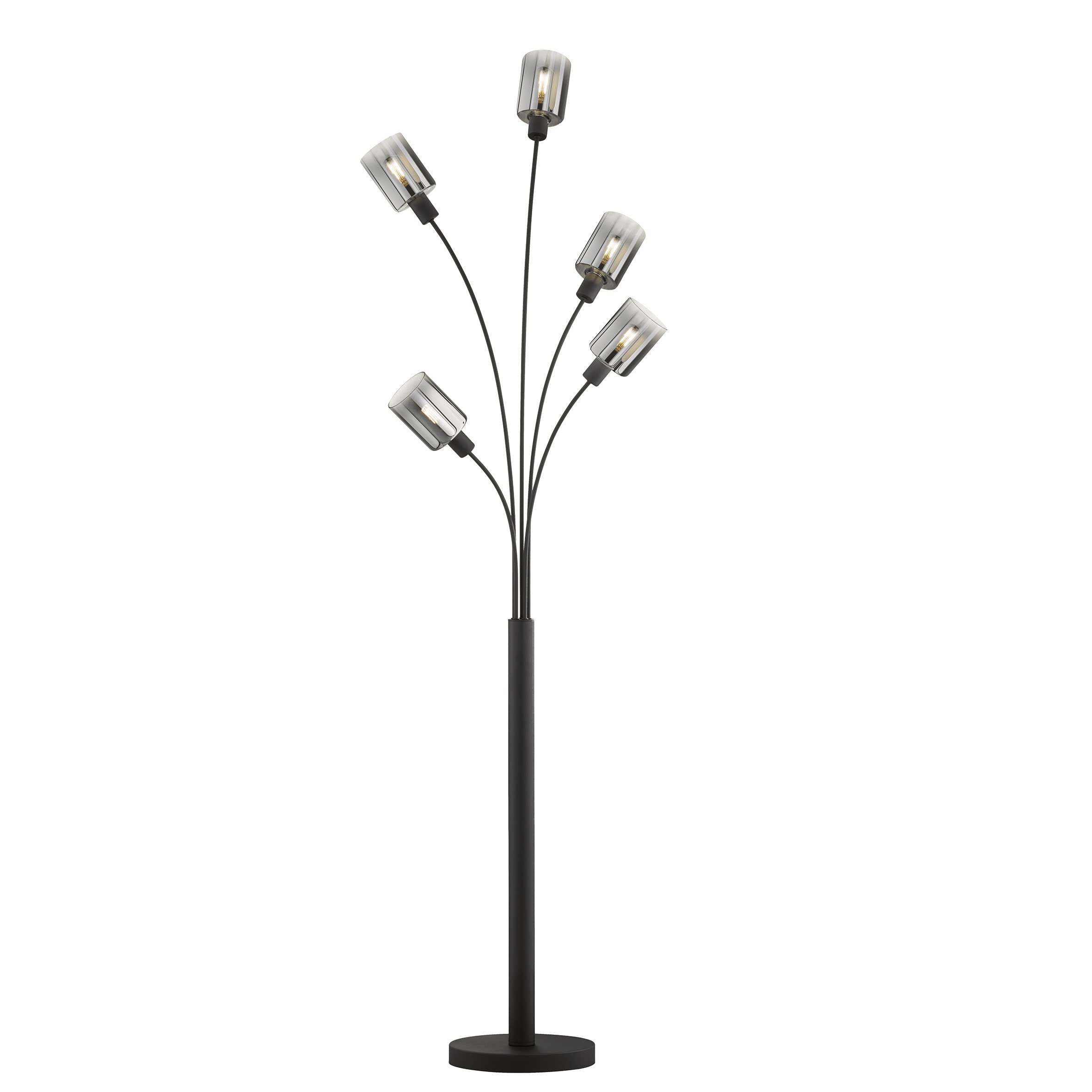 Fischer & Honsel | Hanglamp, Iska | zandzwart| glas| rookkleuren te helder | L: 95,00 cm, B: 18,00 cm | Uitl. plafond: 150,00 cm | Hoogte verstelbaar| 5x E14 max. 10,0 Watt| 60908