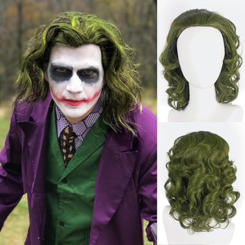 PORSMEER Halloween Joker Perücke Herren Grün Clown Cosplay Kostüm Zubehör Lockig Kurz für Kostümparty Halloween Karneval Party