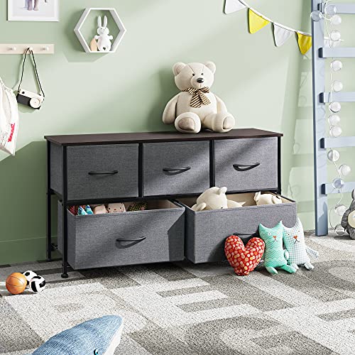 WLIVE Dresser with 5 Drawers, Dressers for Bedroom, Fabric Storage Tower, Hallway, Entryway, Closets, Sturdy Steel Frame, Wood Top, Easy Pull Handle
