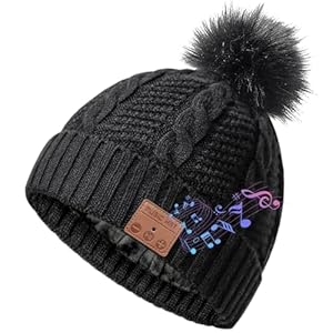 Bluetooth Mütze Damen, Wiederaufladbarer Musik Mützenwärmer mit Fleecefutter, Lautsprechern und Mikrofon, Einzigartige Weihnachtsstrumpffüller, lustige kleine Geschenke für Mädchen und Frauen-Schwarz