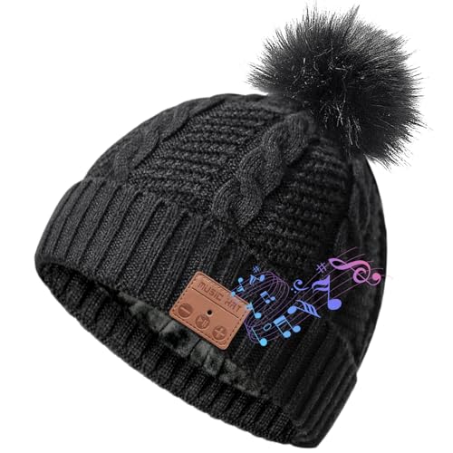 Bonnet Bluetooth Femme, Bonnet musical rechargeable doublé polaire avec haut-parleurs et micro,Petits cadeaux à glisser dans les chaussettes de Noël,Petit cadeau amusant pour les filles et les femmes