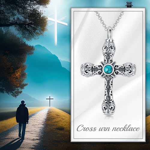 SIMONLY Cross Urn Necklaces for Ashes 925 Sterling Silver Turquoise Obsidian Opal Necklace Memorial Keepsakes Cremation Jewelry for Ashes for Men Women Loved Ones2