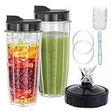 24oz Blender Cups Blade Replacement for Ninja Blender Replacement Parts with To-Go Lids 7 Fins Blade Assembly Compatible with BL482_30 CT680 BL492_30 BN801 BL2012