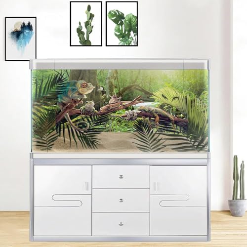 Image of 72X24IN Natural Green Forest Tree Background Reptile Habitat Terrarium Background, Tropical Forest Decor Aquarium Background, with 10 EVA Double-Sided