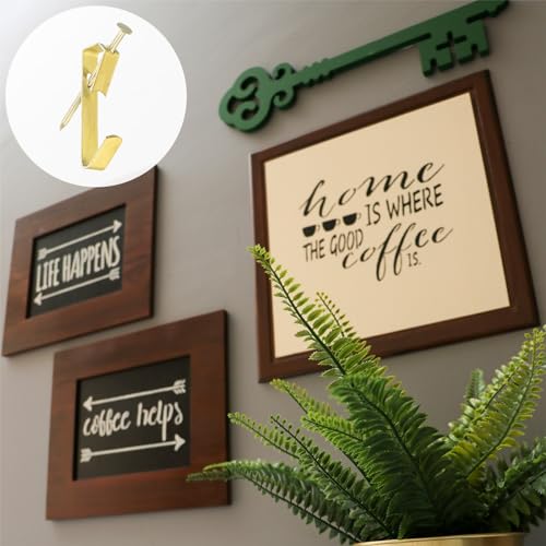 Image of uxcell Picture Hangers, 70Pcs 50lb - Metal Picture Hanging Kit with Nails, Picture Frame Hooks on Drywall Wooden Wall for Clock, House Decoration (Gold)