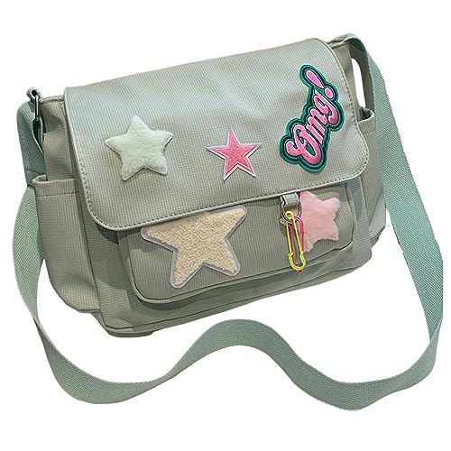 Bolsa carteiro fofa, bolsa transversal estética, bolsa Y2K Star Grunge bolsa de ombro bolsa de ombro para mulheres, A - lona verde, Small