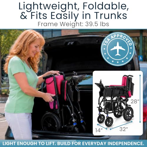 Image of Vive Ultra Lightweight Electric Wheelchair for Adults - Foldable Power Wheel Chair - Collapsible, Folding, Ultralight, Motorized, Light Weight Travel Senior Folding Mobility Aid - Weighs Just 39 lbs