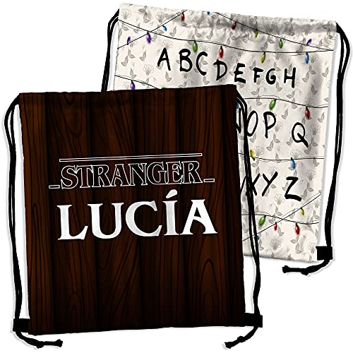 LolaPix Mochila saco para niño. Regalo personalizado con nombre. Mochila de cuerdas. Varios modelos. STRANGER LUCES