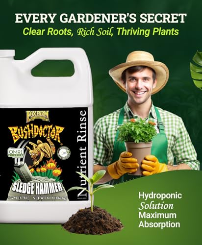 FoxFarm BushDoctor Sledgehammer - Rinse Formula with Yucca Saponin, Clears Fertilizer Buildup, Enhances Root Moisture Absorption - Perfect for Hydroponic and Soil Application (Gallon)