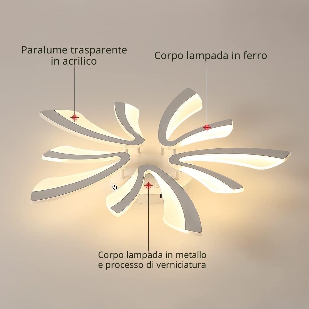 Comely Plafoniera LED da soffitto moderna 48W, 5400LM. Design elegante a forma di V in acrilico, ideale per soggiorno, camera da letto o sala da pranzo. Luce dimmerabile 3000K-6500K, bianco,70cm