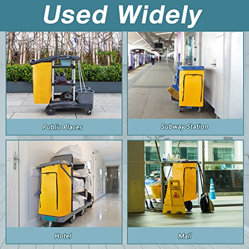 Image of Meanplan 1 Pack Cleaning Cart Bag Zippered Front Replacement Janitorial Cart Thick Bag Large Capacity Commercial Cleaning Bags for Housekeeping Carts, Yellow (26.5 x 15.5 x 10.5 Inch)