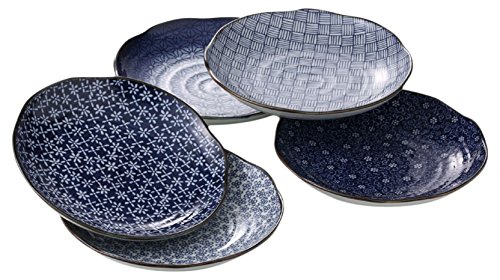 西海陶器saikai Pottery Minoyaki Ceramic 5 Different Pattern Dish Plate Set Chrysanthemum Japan Import 52635