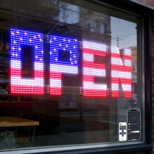 Image of 50 inchx17 inch Large LED Open Sign with Remote and Bluetooth App, Super Bright Open Signs for Business, Dimmable Big Open Sign for Storefront Window Bar Salon Cafes Retail Shops White Red Blue