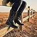 IUV Cowboy Boots for Men Faux Snake Skin Embroidered Western Boots Slip Resistant Square Toe Pull on Mid Calf Cowboy Boot