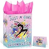 Gymnastics Party Favors Bags,Gymnastics Birthday Party Paper Bags with Wrapping Paper Greeting Card and Handles for Girls Teens Kids Daughter Gymnastics Christmas Party Decorations Gift Ideas Supplies