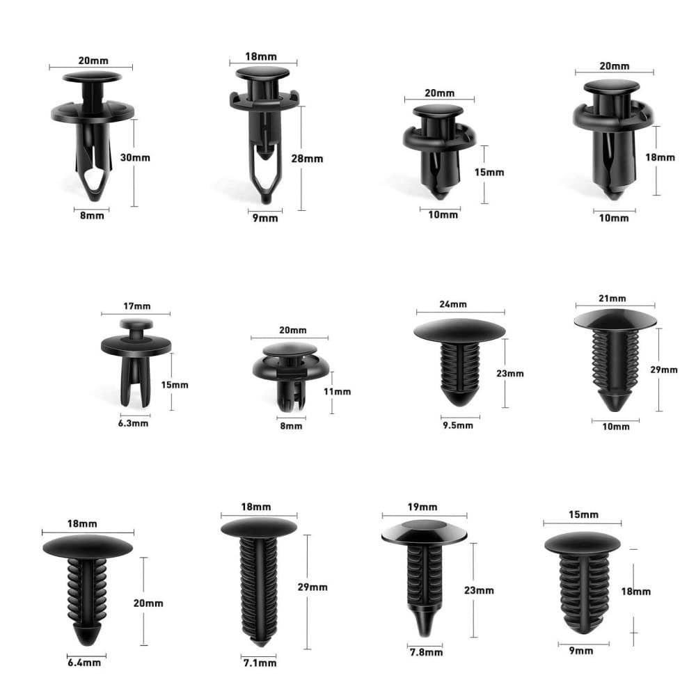 Rivetti in plastica, 240 pezzi rivetti in plastica per auto, Rivetti Plastica Auto Universale 12 Dimensione Comune, Auto Paraurti Plastico Pannello Sealing Strip Clips Fissaggi