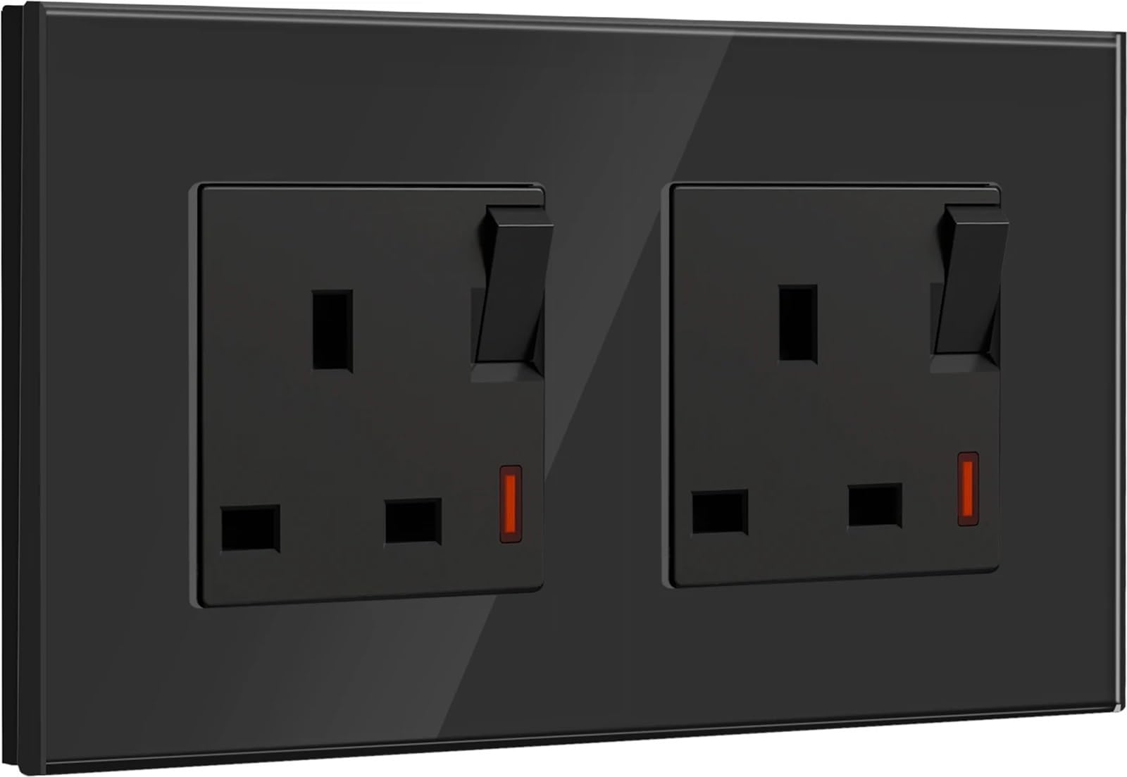 Single UK Wall Socket Double Power Sockets Triple Electric Outlets UK Standard with Switch Indicator Light Glass Panel 13A(146mm Black)