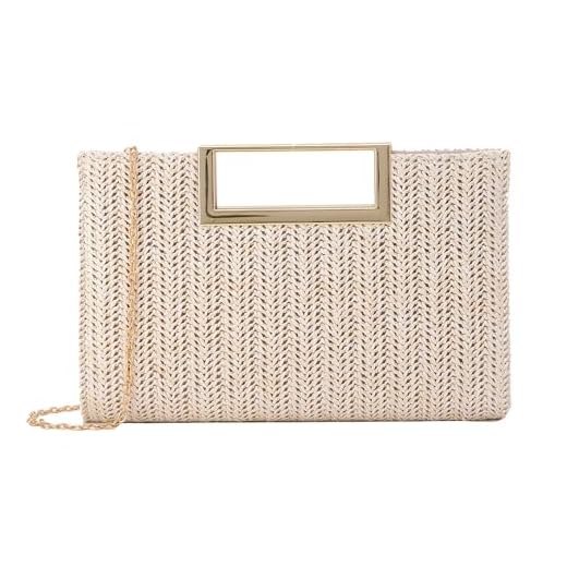 LUI SUI Top Handle Straw Clutch for Women Summer Clutch Straw Evening Bag Raffia Crossbody Purses Woven Beach Clutch
