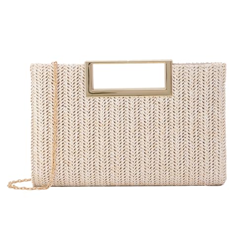 LUI SUI Top Handle Straw Clutch for Women Summer Clutch Straw Evening Bag Raffia Crossbody Purses Woven Beach Clutch
