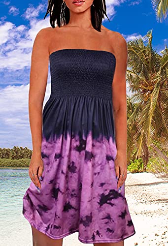 Image of Zyyfly Strapless Dress for Women Summer Beach Boho Smocked Tube Top Dress