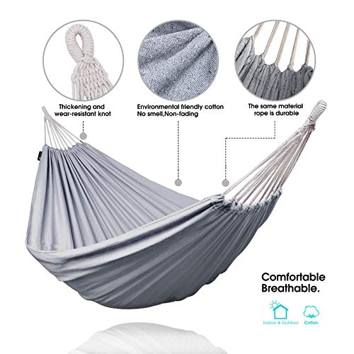 image for Anyoo Single Cotton Outdoor Hammock Multiples Load Capacity Up to 450 