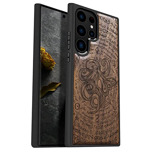 Coque Galaxy S23 Ultra anti-choc en silicone souple et bois de noyer sculpté