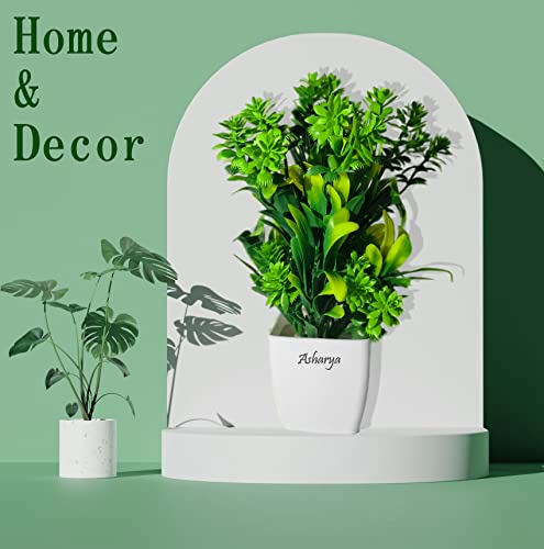 Image of Artificial Flower Plants for Home Decor - Set of 2 Mini Potted Plants in White Pots | Yellow & Green Ideal for Living Room, Office, Indoor Outdoor Decoration