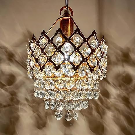 Image of Ewings 160mm Crystal Pendant Chandelier for Ceiling | Luxury Hanging Light for Living Room, Dining Room, Hall | Antique Brass Finish with K9 Crystals | Decorative Jhoomar for Home Decor