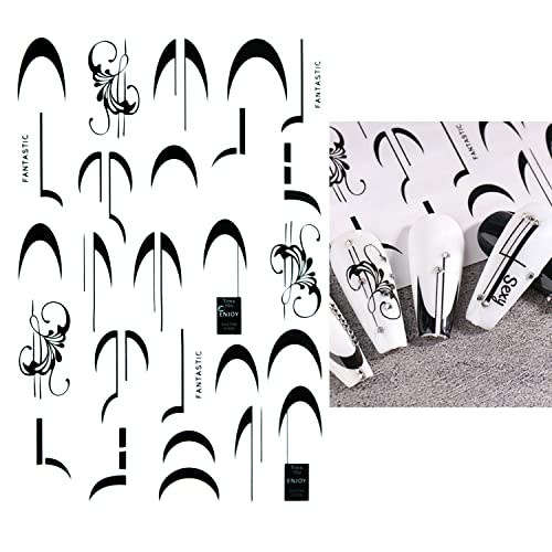 French Tip Nail Stickers For Nail Art, Silpecwee 8 Sheets Abstract Nail Art Stickers Decals Self-Adhesive Nail Designs Sticker Heart Butterfly Leaf 3D Nail Decoration For Acrylic Nails #TOP5