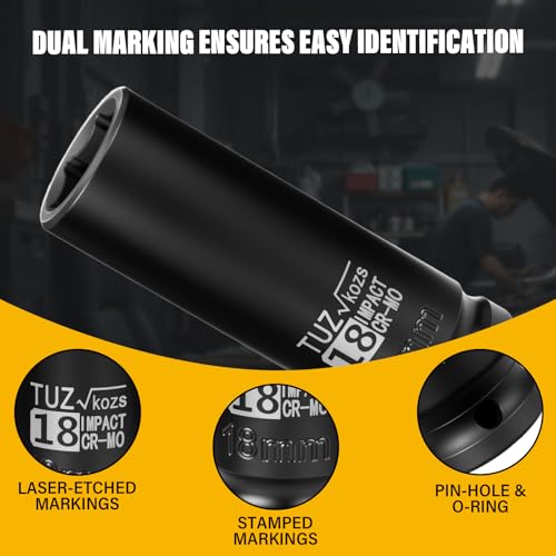 Image of 1 /2 Inch Drive 18mm Deep Metric Impact Socket,CR-MO,6 Point Radius Corner Design,Square Chamfered Opening,Axle Nut Impact Grade Socket for Easy Removal
