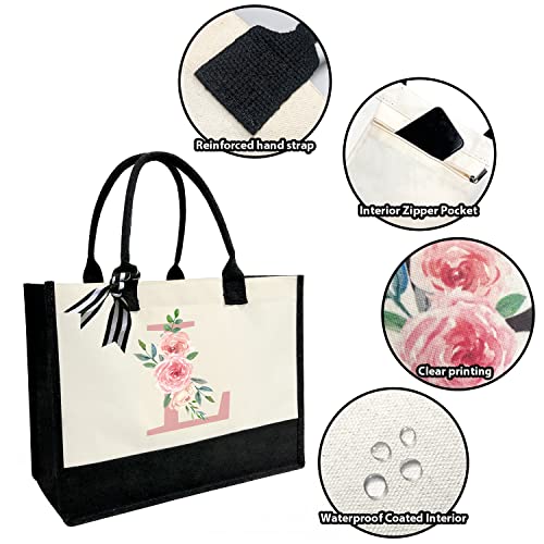 Initial Canvas Tote Bag for Women, Beach Bag with Inner Zipper Pocket Personalized Gifts for Wedding, Birthday4