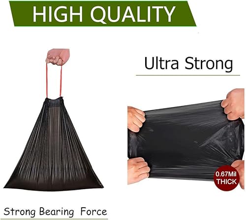 Vista 3 de Feisco Bolsa de basura negra de 6 a 7 galones, forro de cubo de basura con cordón mediano, 100 unidades, 0.67 mil