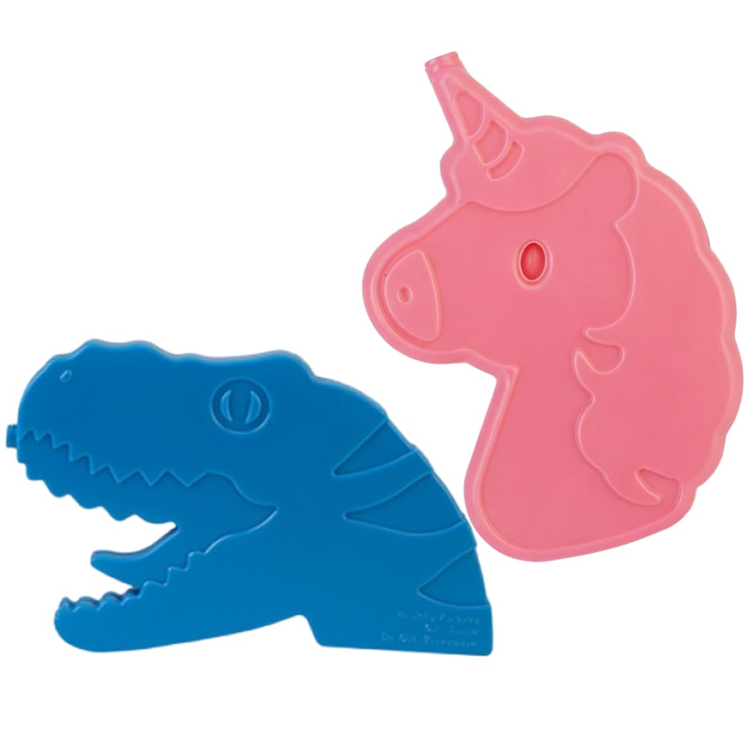 Ice Blocks Freezer Blocks Ice Packs for Kids Lunch Box Cool Bag Cool Box Reusable Water Filled Cold Packs Unicorn and Dinosaur Set of 2 10 x 15cm Colours May Vary