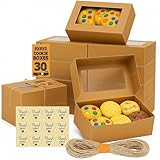 Leafiew 30 Pack Cookie Boxes with Window for Gift Giving – 9x6x3 Inches Bakery Boxes - Small Cookie Containers for Treats, Desserts, Strawberries, Cupcake, Pastry, Charcuterie, Baked Goods (Brown)