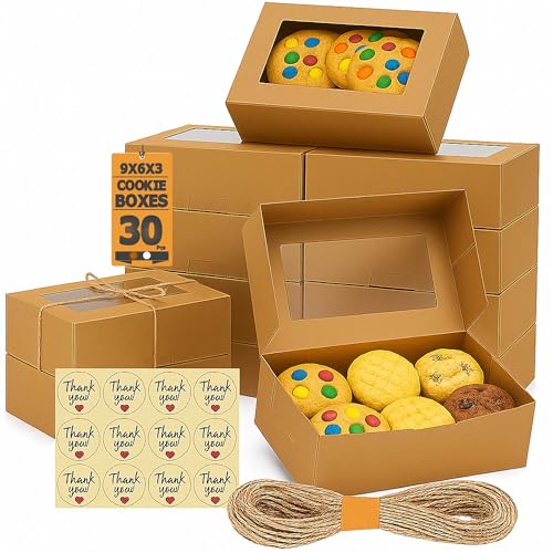 Leafiew 30 Pack Cookie Boxes with Window for Gift...