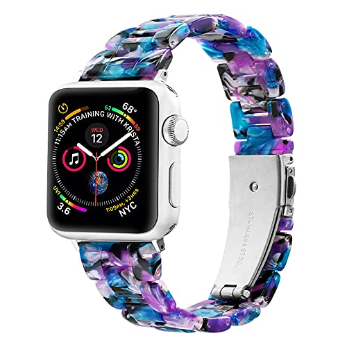 SaNgaiMEi Light Fashion Resin Apple Watch Band With Stainless Steel Buckle Compatible Apple Watch Band 45mm 44mm 42mm 41mm 40mm 38mm Replacement Iwatch Series 8 7 6 5 4 3 2 1 SE for Women Starlight