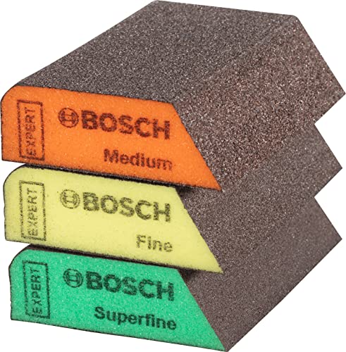 Bosch 3X EXPERT S470 Kombi Schleifschwämme (für Farbe auf Holz Weichholz Ø 69 x 97 x 26 mm Mittel/Fein/Superfein Professional Zubehör Handschleifen)