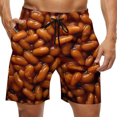 Baked Beans Food Mens Swim Trunks Beach Swimming Shorts with Pockets and Mesh Lining