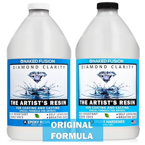 NAKED FUSION Epoxy Resin Art - Diamond Clarity Original Formula - Artists Resin for Coating Art Geodes Tabletop Bar Top Live Edge River Tables - Food Safe Non-Toxic - 1 Gallon Kit