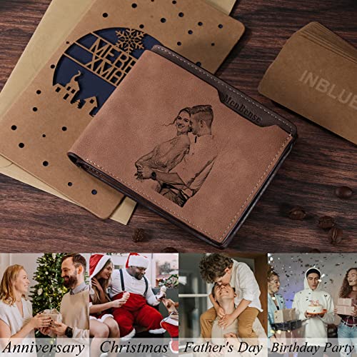 Inblue Personalized Engraved Bifold Wallet, Custom Leather Wallet With Photo & Text Engraved, Gifts For Men Husband Dad Son Groomsmen(S1 Brown) #TOP5