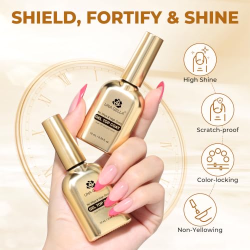 Image of UNA GELLA Gel Top Coat No Wipe 2PCS Ultra Shine Top Coat Gel Nail Polish | 10ML for Crystal Clear Nail Tips & Press On Nails Long-Lasting Gloss, u /v Cured & Soak Off