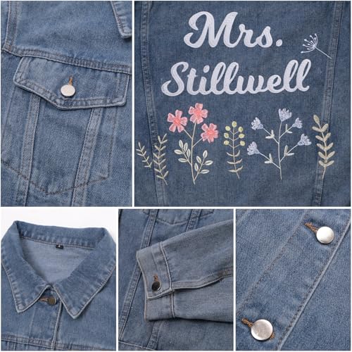 Personalized Embroidered Womens Jean Jacket Custom Bride Denim Jacket Wedding Anniversary Birthday Party Coat4