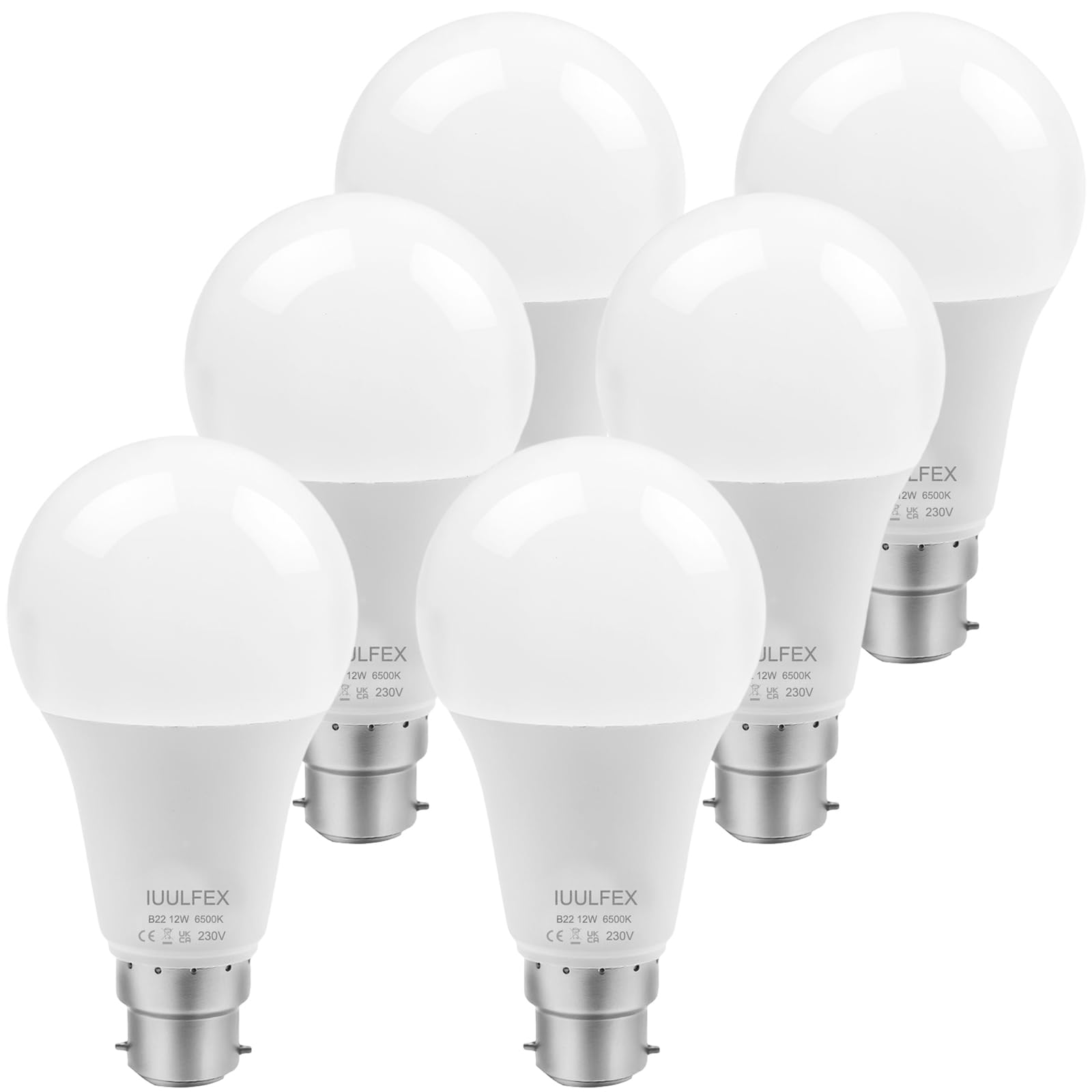 IuulFex B22 Bayonet Light Bulb 100W Equivalent, Energy Saving 12W LED Bulbs 1320 Lumens, Non-Dimmable, 6 Pack