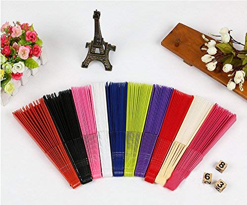 Mcuppe Hand Folding Chinese Fan for Women Nylon Cloth Fabric Fan 9 inch for Performance,Dance,Fighting, Wedding, Church, Party, Gift (Black, 12)
