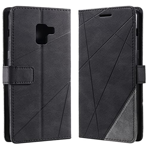 Vankii Funda para Samsung Galaxy A8 Plus 2018, Billetera Carcasa Protectora Libro Tapa Silicona Bumper PU Cuero Cartera Case Flip Cierre Magnético Leather Soporte Wallet Antigolpes Cover (Negro)