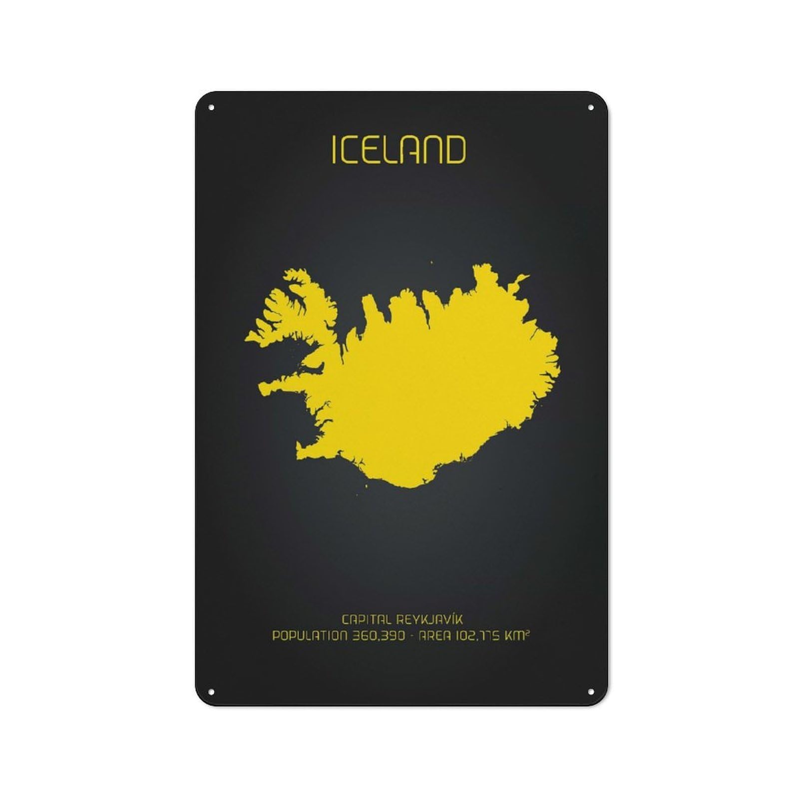 Junmoney Iceland Map-1 Iceland Map Printed Metal Sign 30X20cm For Man Cave Or Games Room, Suited To Man Cave Decor Fans
