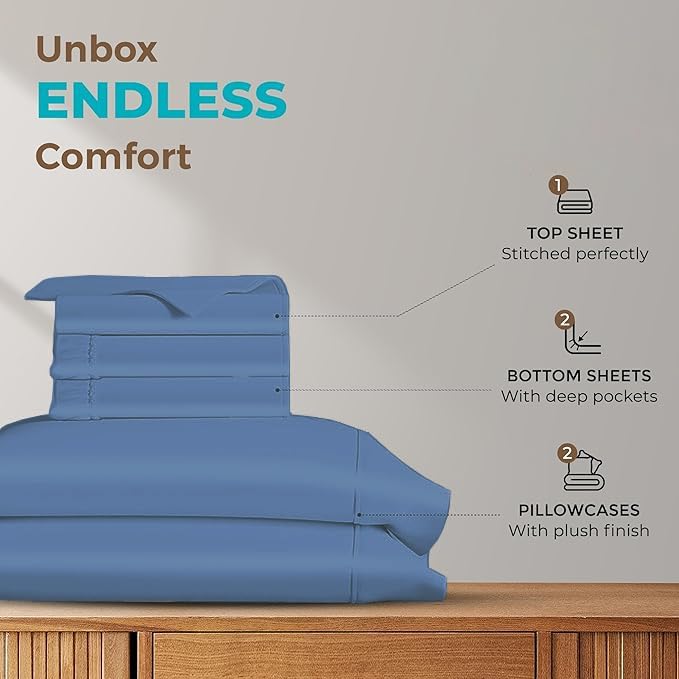 Miniatura 4 de Silentnight Sábanas divididas California King para camas ajustables, juego de sábanas divididas de 5 piezas, 800 hilos, 100% algodón egipcio,