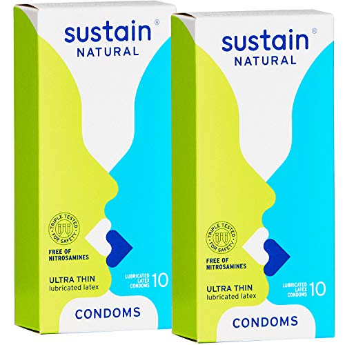 Sustain Natural Condoms Ultra Thin - FDA Cleared, Nitrosamine Free, Non GMO - 20 Count Latex